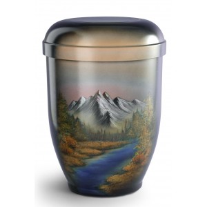 Hand Painted Biodegradable Cremation Ashes Urn – Mountain River